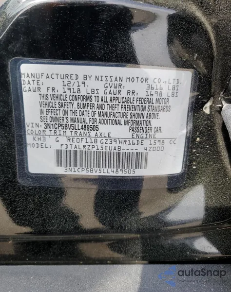 2020 Nissan Kicks S из США, поврежденный, VIN 3N1CP5BV5LL489505